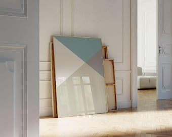 Afdrukbare Scandinavische kunstposter: geometrische vormen blauwe muurkunst - modern scandi