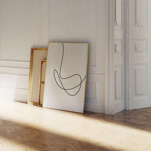 Monochrome Minimalist Print, Continuous One Line Wall Art, Abstract Drawing, Over Couch Wall Decor image 1