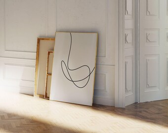 Monochroom minimalistische print, doorlopende kunst aan de muur met één regel, abstracte tekening, wanddecoratie over de bank