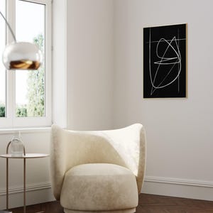 Abstract Minimal Line Drawing, Continuous Line Print, Black Monochrome Wall Art image 4