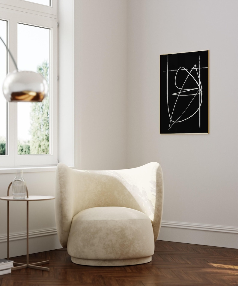 Abstract Minimal Line Drawing, Continuous Line Print, Black Monochrome Wall Art image 4
