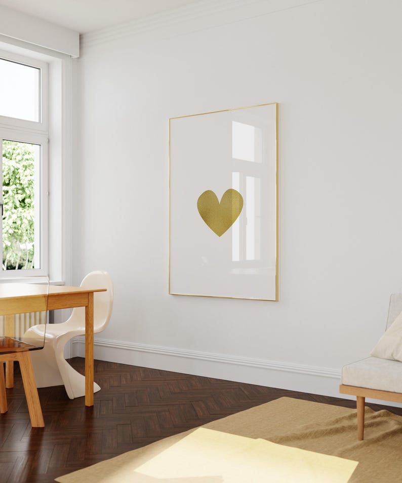 Gold Heart Wall Art – Metallic Print, Love Poster for Bedroom or Nursery (Digital Download) image 5
