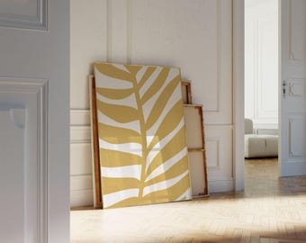 Tropical Palm Leaf Gold Print – Large Botanical Wall Art for Bedroom, Living Room, or Office