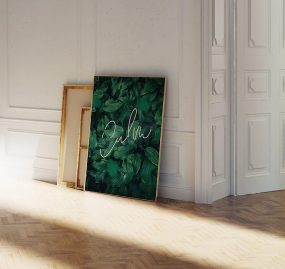 Calm Wall Art - Yoga Poster - Green Leaf Artwork - Positive Prints - One Word Poster - Dark Green Art - Jungle Wall Art - Botanical Artwork