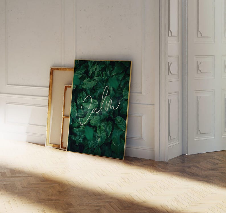 Printable poster - neon calm set among green leaves