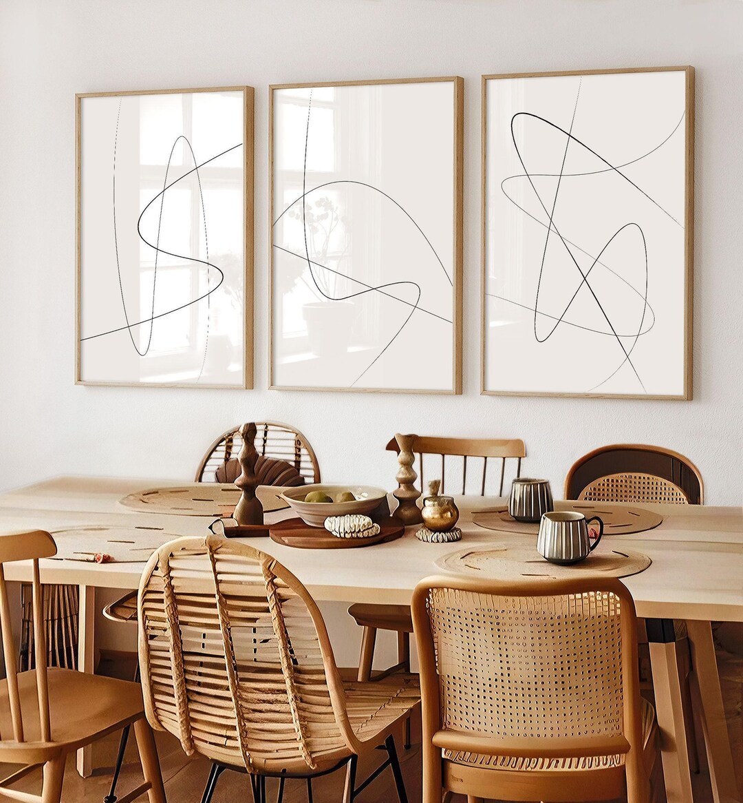 Neutral Abstract Line Art Set: 3 Piece One Line Wall Prints for Bedroom ...
