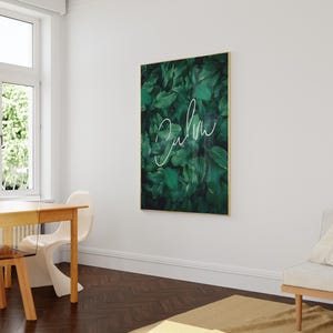 Calm Wall Art - Yoga Poster - Green Leaf Artwork - Positive Prints - One Word Poster - Dark Green Art - Jungle Wall Art - Botanical Artwork image 6