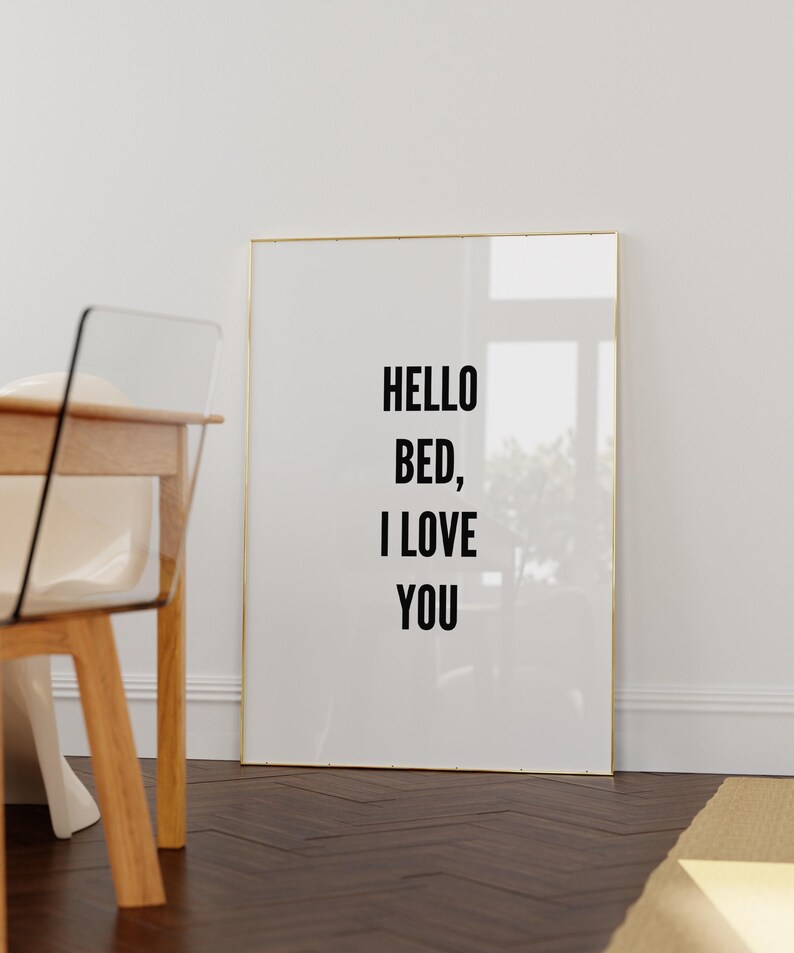 Wall Decor, Hello Bed I Love You, Cute Apartment Decor, Above Bed Art, Master Bedroom Print, Extra Large Wall Art, Scandinavian Prints image 2