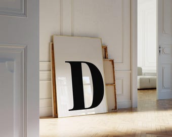 D Poster, Modern Initial D, Letter Monogram, Family Name Letter D,  Alphabet Letter, Black and White Art, Nursery Print, Surname Poster
