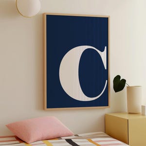 Letter C Poster, Monogram Printable, Navy Blue Wall Art, Nursery Name Sign, Nursery Letter Art, Initial Name Print, Crib Sign, Baby Boy Gift
