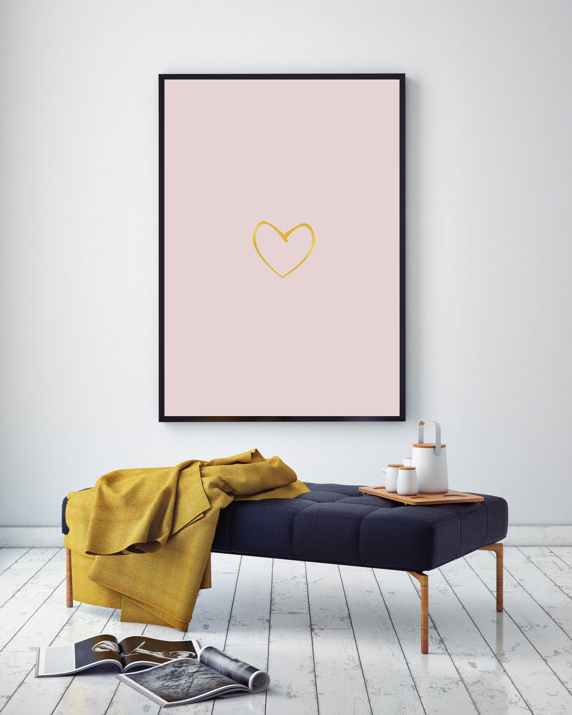 Pink and Gold Wall Art Gold Heart Wall Decor Love Poster Etsy