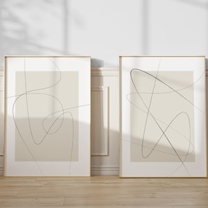 Set of Two Prints - Minimal Drawing - Minimalist Line Art - Continuous Line Drawing Wall Art - Set of 2 Abstract Prints - Beige Artwork