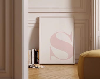 Letter S Poster, Preppy Room Decor, S Initial Wall Art, Girly Bedroom Decor, College Dorm Decor, Blush Pink Art, Bathroom Décor, Teen Girl