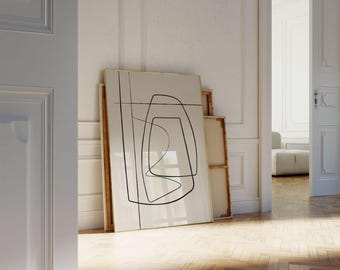 Extra Large Abstract Art, Line Drawing Print, Modern Minimalist Wall Art, Bedroom Decor