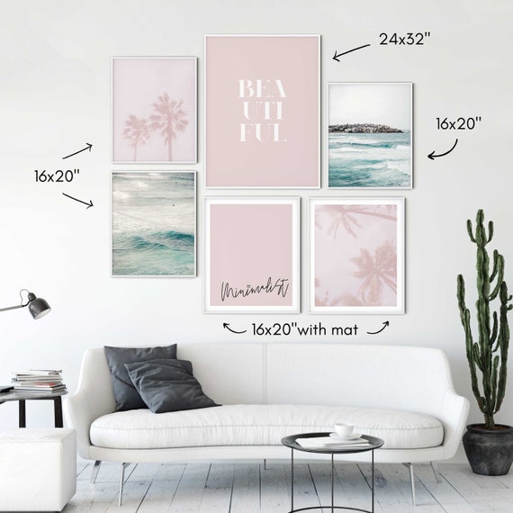Pink Beach Canvas Poster Landscape Wall Art Print Picture Scandinavian Decor 