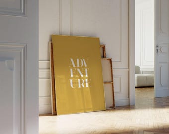 Adventure Poster Prints - Yellow Mustard Wall Art - Colorful Modern Art Decor - Mustard Bedroom Accessories - Travel Inspired Gifts