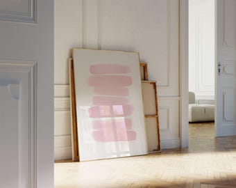 Light Pink Abstract Wall Art – Minimalist Brush Strokes Painting for Bedroom or Office