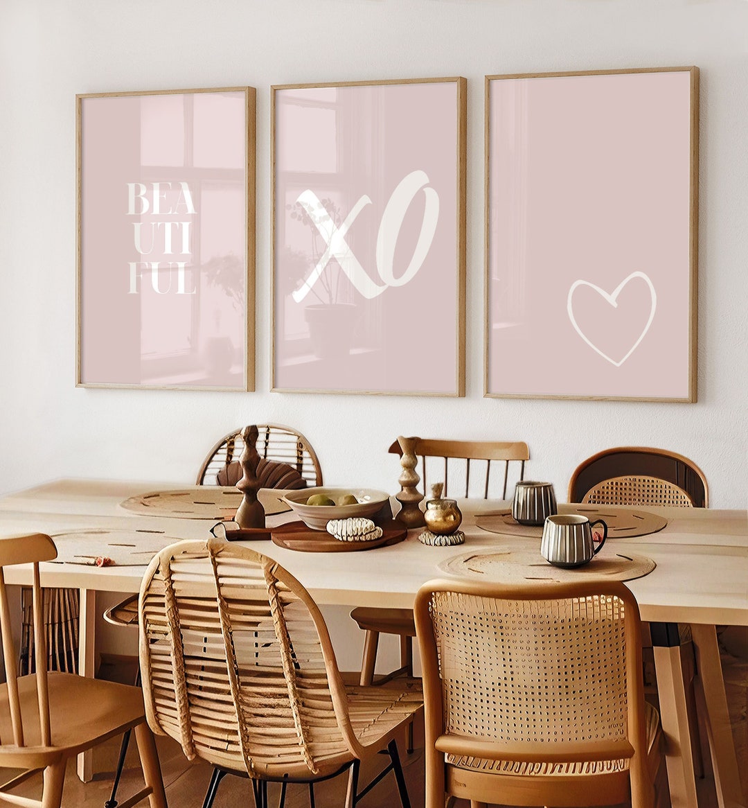 Pink Gallery Wall Set Light Pink Picture 3 Piece Set Pastel Pink Print