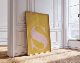 Blush Pink Mustard Letter S Poster, Maximalist Alphabet Wall Art (Digital Download)