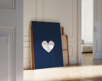 Navy Blue Heart Wall Art Print: Above Bed Decor for Boys Room or Nursery