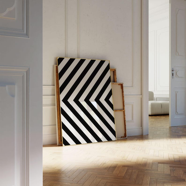 Geometric Black White Art Print, Scandinavian Modern Wall Decor, Minimalist Digital Download image 5