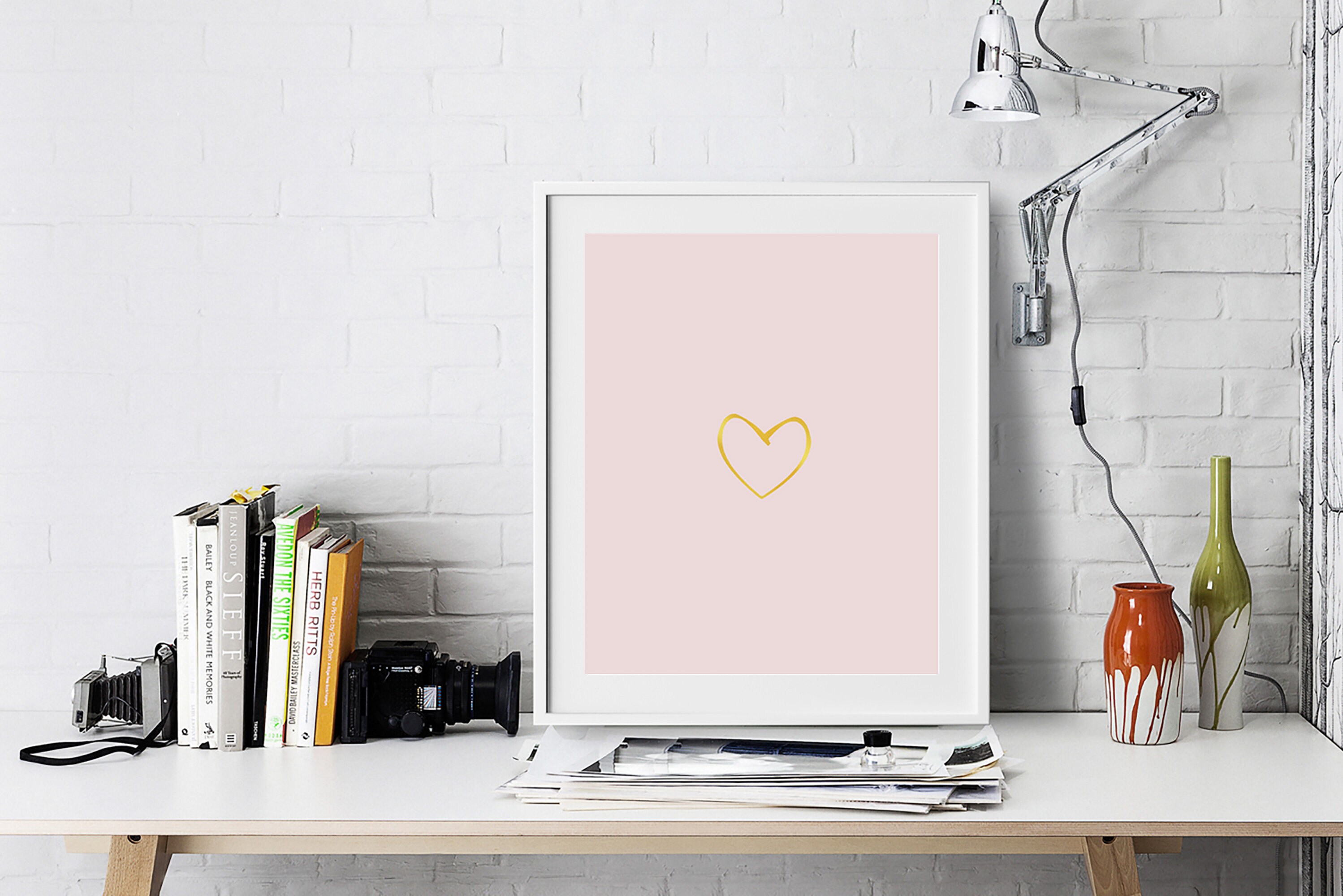 Pink and Gold Wall Art Gold Heart Wall Decor Love Poster Etsy