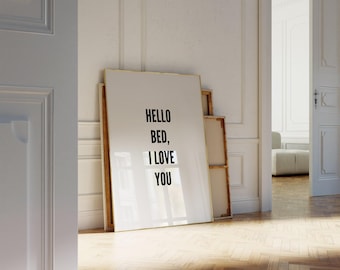 Wall Decor, Hello Bed I Love You, Cute Apartment Decor, Above Bed Art, Master Bedroom Print, Extra Large Wall Art, Scandinavian Prints
