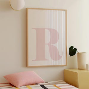 Letter R Poster, Initial Wall Art, College Dorm Decor, Letter Name Print, Kids Room Wall Art, Monogram Print, Blush Pink and White Initial R