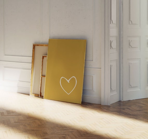 Mustard Wall Art - Yellow Art Work - Love Heart Print - Mustard Home Decor - Heart Printable Art - Mustard Bedroom Accessories