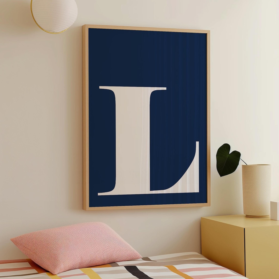Letter L Poster, Navy Blue Wall Art, Teen Girl Room Decor, Preppy ...
