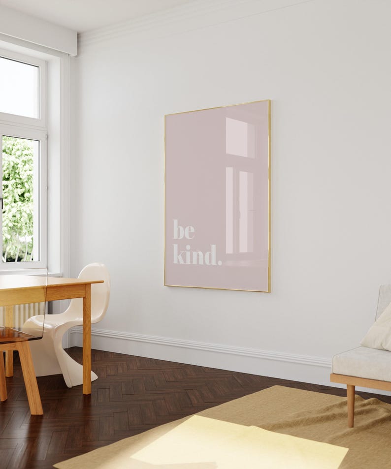 Pôster com Citação "Seja Gentil" - Arte de Parede Rosa Blush para Quarto de Bebê - Arte de Parede Positiva - Frases Motivacionais - Decoração de Quarto em Tons Pastel imagem 5