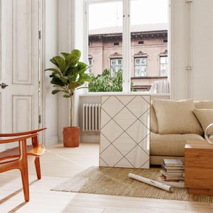 Initial printable wall art in a modern living home