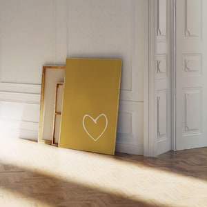 Mustard Heart Art Print – Minimalist Bedroom Decor (Digital Download) image 1