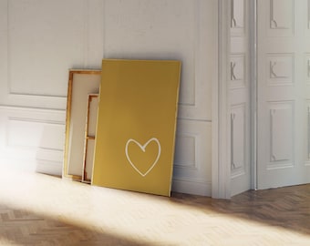 Mustard Heart Art Print – Minimalist Bedroom Decor (Digital Download)