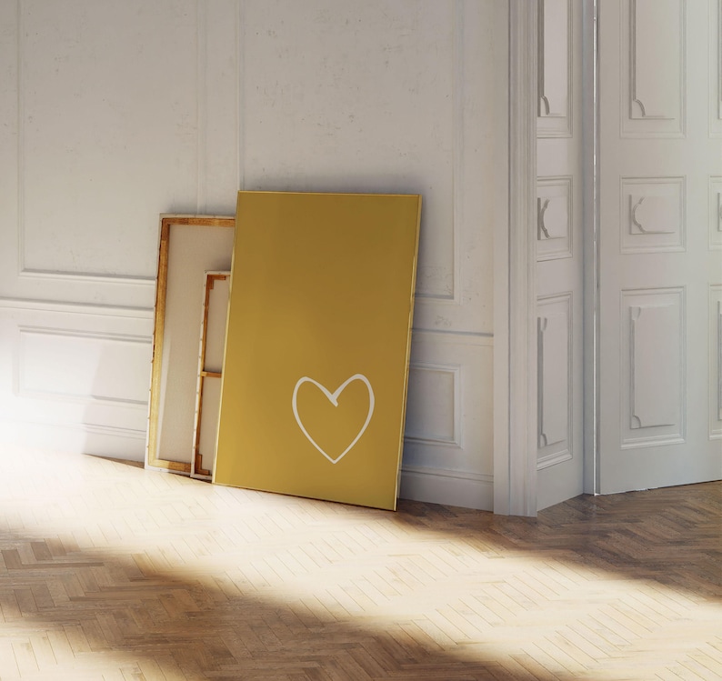 Mustard Heart Art Print – Minimalist Bedroom Decor (Digital Download) image 1