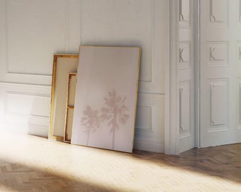 Palm Tree Poster - Tropical Leaf Wall Art Print - Large Beach Wall Art - Blush Pink Wall Art - Coastal Decor - Abstract Botanical Art Print.