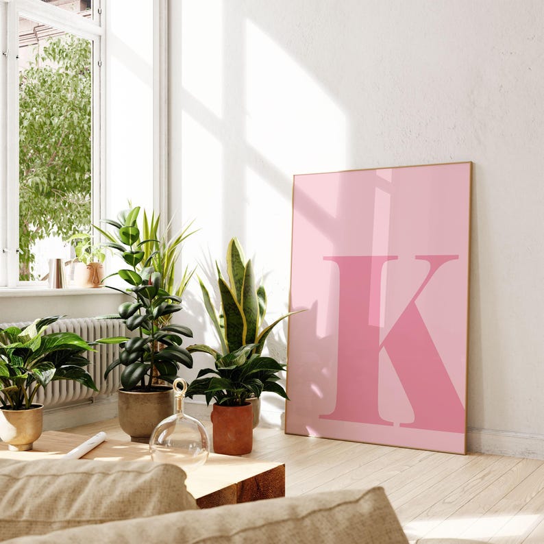 Letter K Poster, Preppy Room Decor, K Initial Wall Art, Cute Apartment Decor, College Dorm Decor, Blush Pink Art, Bathroom Décor, Teen Girl image 5