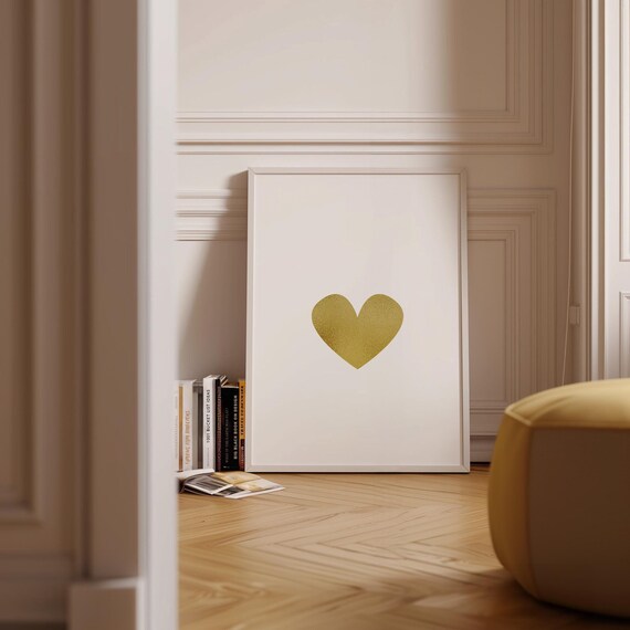 Gold Heart Wall Art – Metallic Print, Love Poster for Bedroom or Nursery (Digital Download)