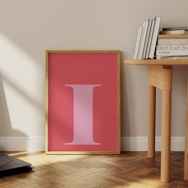 Letter I Poster, Hot Pink Wall Art, Preppy Dorm Decor, Alphabet Letters I, Posters Aesthetic, Nursery Letter Art, Name Initial Print