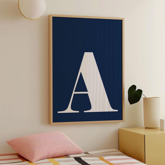 Letter A Poster, Boys Print, College Dorm Art, Printable Initial, Letters For Nursery, Trendy College Dorm, Preppy Wall Art, A Initial, Navy