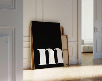 Black White Letter M Print, Modern Initial Nursery Art Printable Downloadable