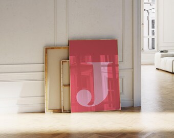 Hot Pink Letter J Poster - Cute Dorm and Teen Room Initial Decor