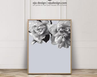 Modern Floral Art Print: Gray, Black and White Flower Photography Poster (Digital Download)