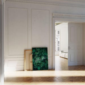 Droomwoordkunst - kunstwerk groene bladeren - yogaposter - jungledecor - poster dromer - botanische kunstwerken - donkergroene kunst - poster met één woord afbeelding 2