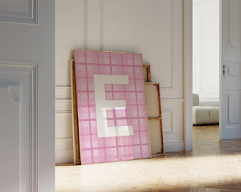 Pink Gingham Letter E – Preppy Monogram Wall Art for Teen, Nursery & Dorm