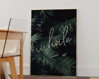 Zen Yoga Gym Poster Wall Art: Inhale Exhale Botanical Print, Boho Dorm & Bedroom Decor