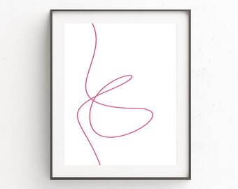 Blush Pink Art - Single Line Drawing - Bright Pink Wall Art - Minimal Line Art - Continuous Line Art - Pastel Prints