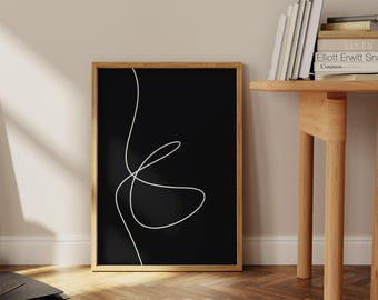 Abstrakt linjekonsttryck: Minimalistisk svartvit väggdekor (digital nedladdning)