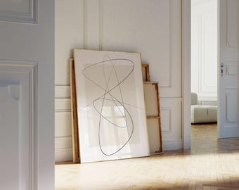 Minimalistische lijntekeningprint, extra grote neutrale abstracte muurkunst, decoratie boven het bed