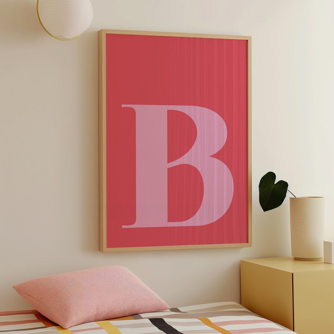 Hot Pink Wall Art, Letter B Poster, Preppy Room Decor, Blush Pink Wall ...